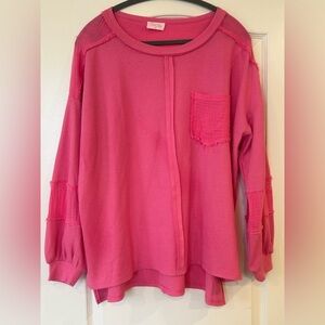 NWOT Pink Lily Pink Waffle Top With Gauze Trim